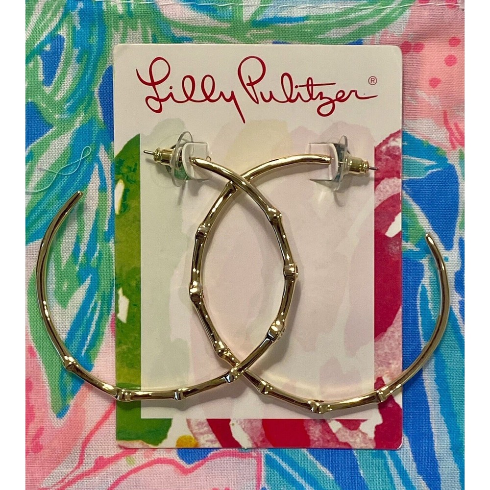Lilly Pulitzer Twilight Hoop Earrings Gold Metal NEW with Lilly Dust Bag